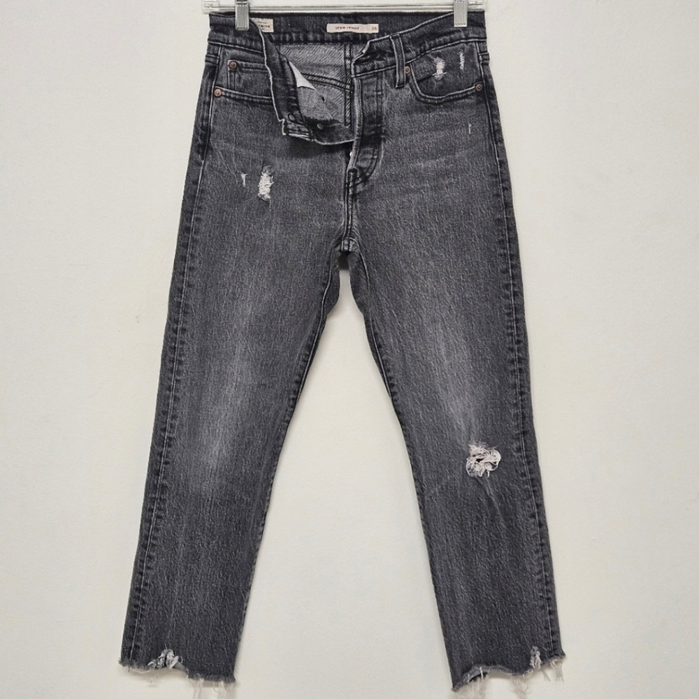 97 LEVI'S WEDGIE STRAIGHT DISTRESSED GRAY JEANS WOMEN'S SIZE 26 - Picture 3 of 13